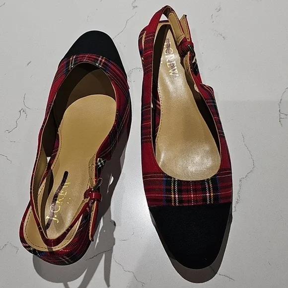 Slingback J Crew Plaid Heels Crew Shoes J Crew Red And Black Plaid Heels With Slingback